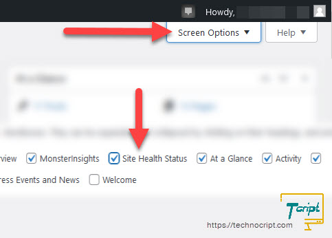 WP Dashboard Show Site Health Element