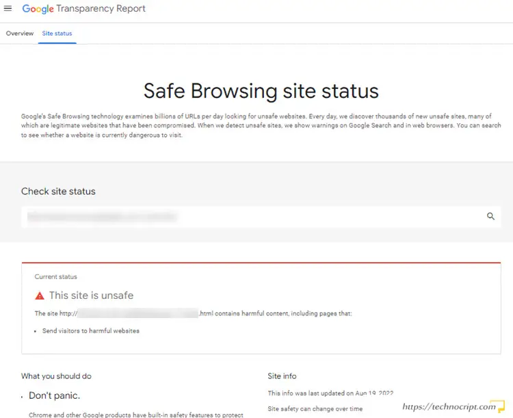 Google Safe Browsing Site Status - Unsafe Site