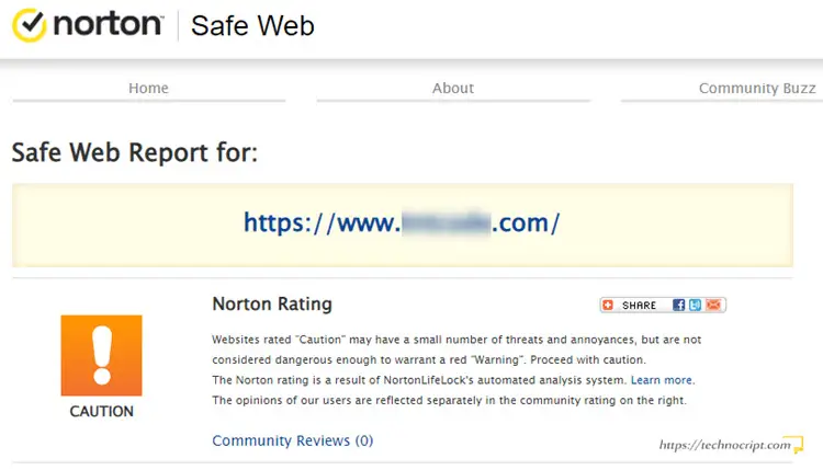 Norton Safe Web - Caution Website
