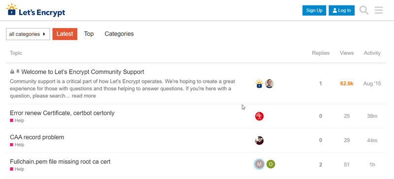 Let's Encrypt Community Support